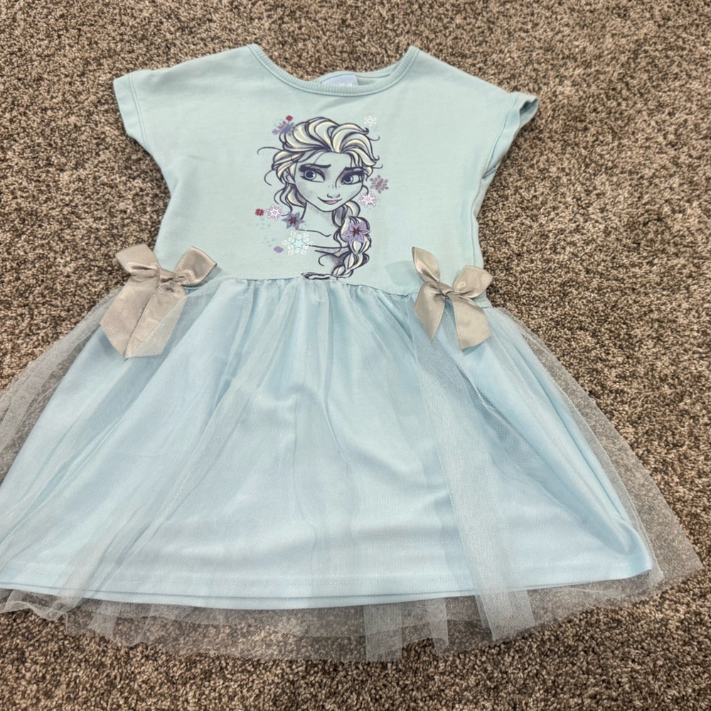 Disney Frozen Light Blue Dress with Character Print and Tulle Skirt